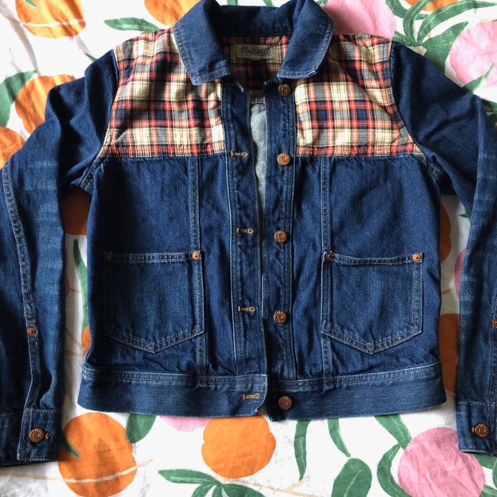 Madewell Plaid Denim Trucker Jacket (M)
